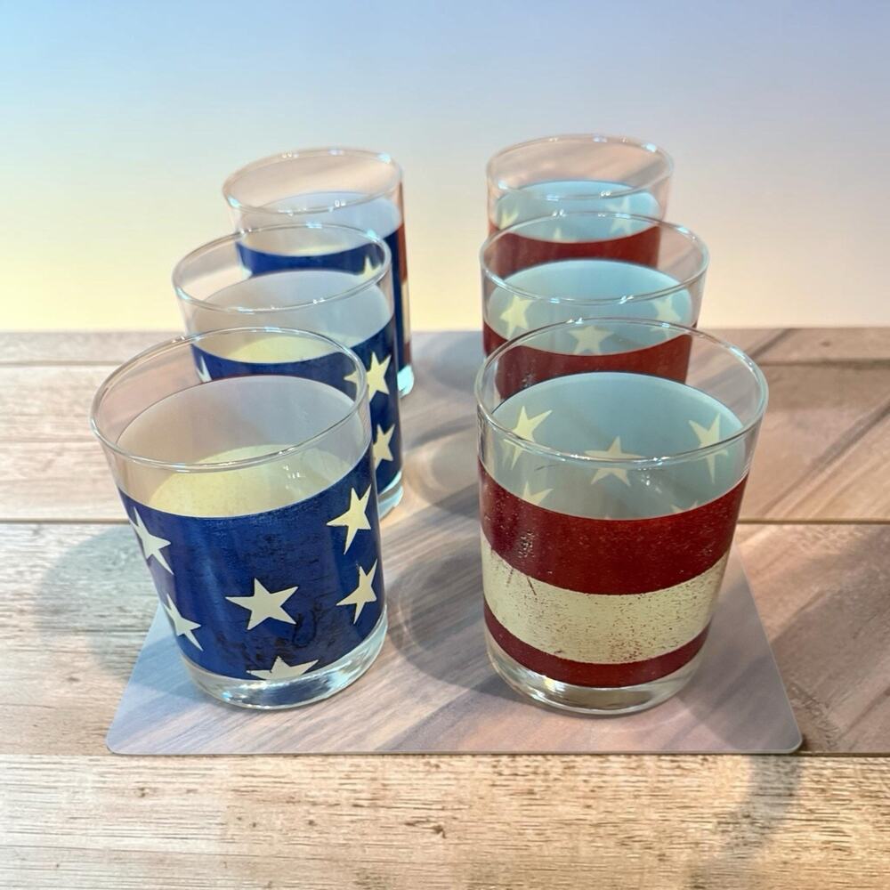 6 VTG Colonial American Sakura DB Old Fashion Glasses American Flag Patriotic